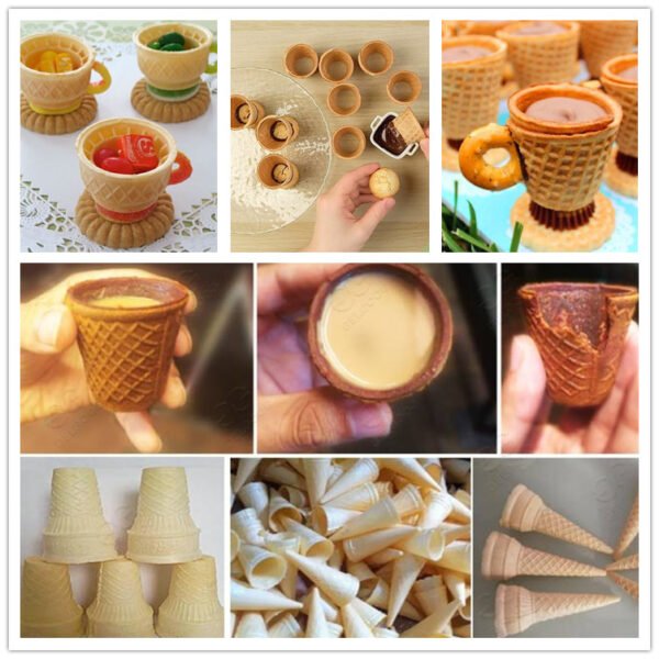 Edible wafer cup made by wafer cup making machine